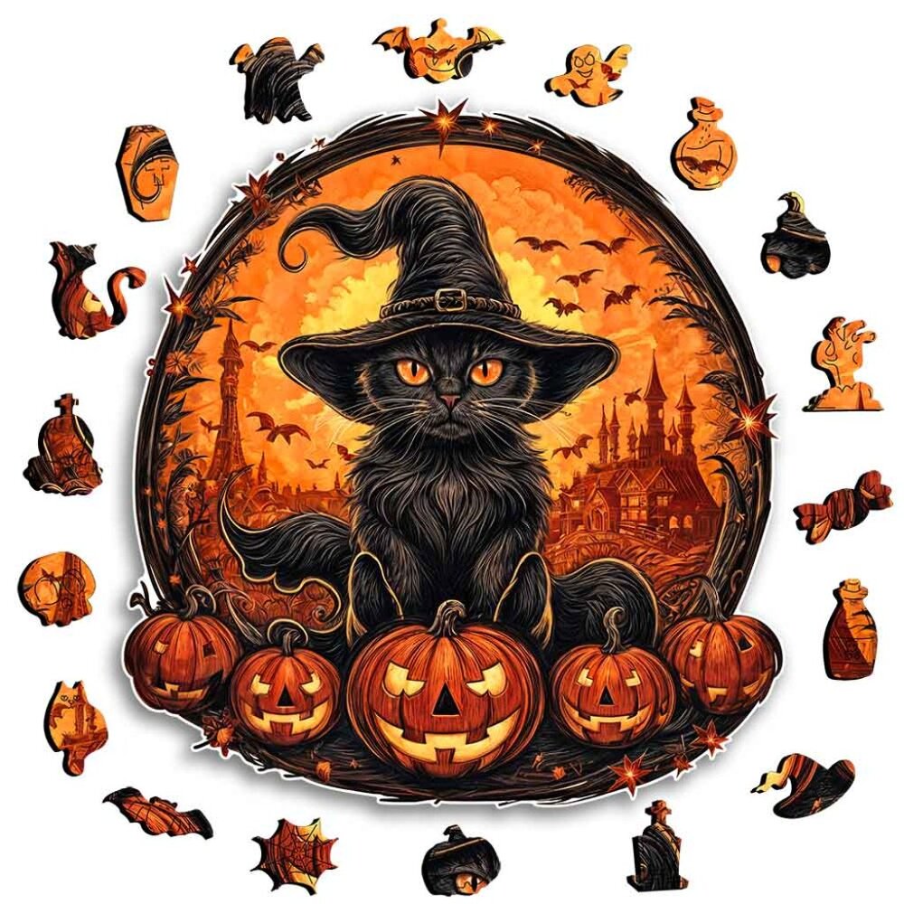 Puzzles Up ✦ Halloween Cat Ghost Wooden Jigsaw Puzzle ✦ A5 Small Real Wood NWT